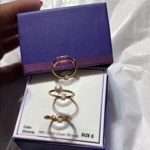 18K gold over brass trio ring set; size: 8